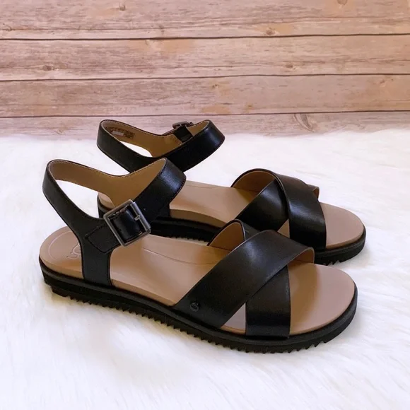 UGG Shoes Ugg Zoie Black Leather Sandals Poshmark